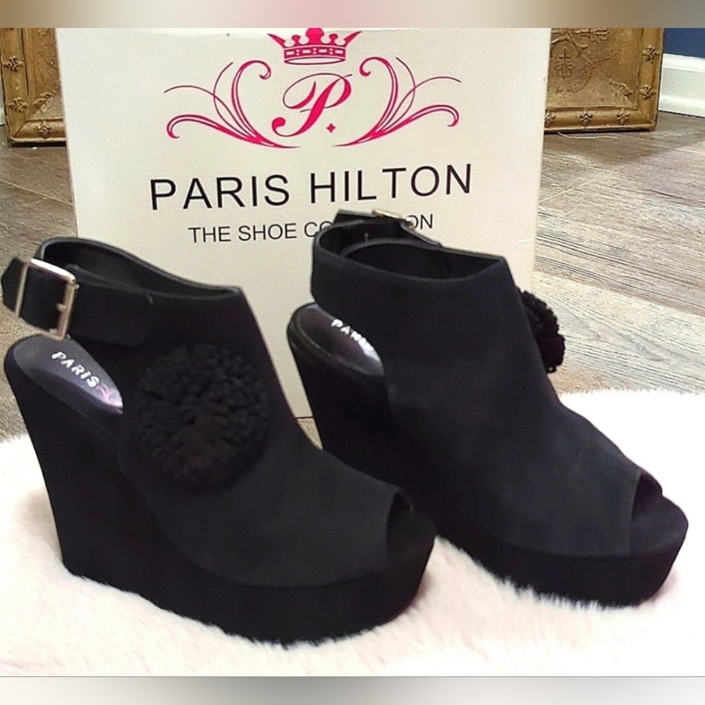 Paris Hilton Nancy Suede Leather Wedge Peep-toe Shoe